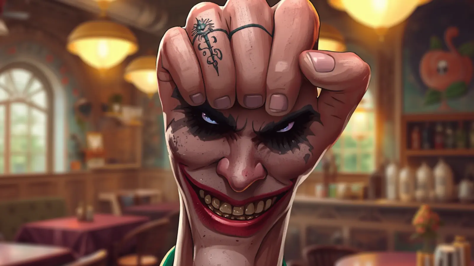 joker hand tattoo smile